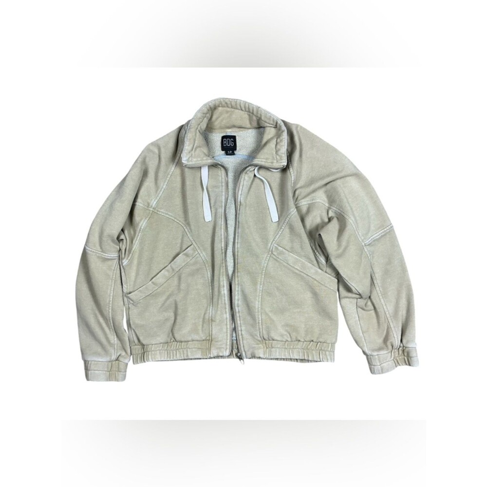 BDG Oversized Full Zip Hoodie Sweatshirt in Beige